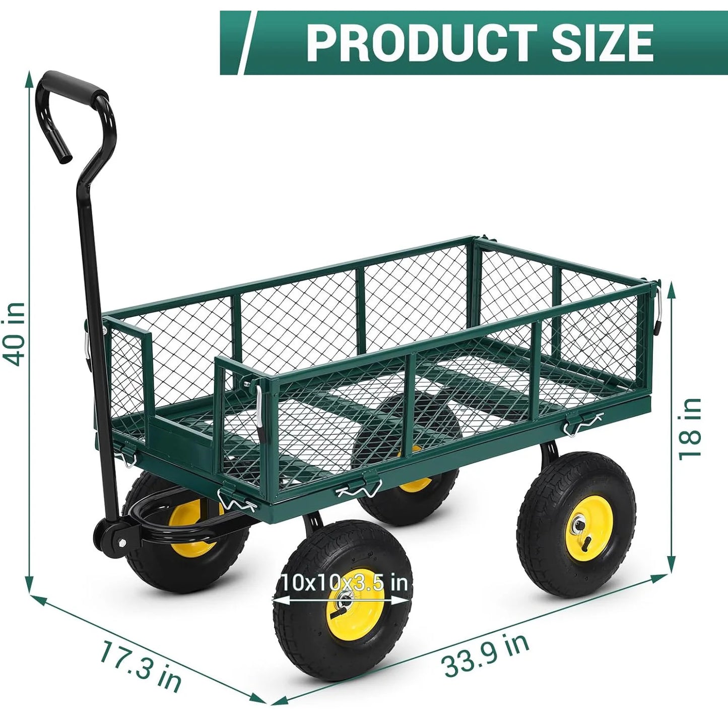 HiMISS Heavy Duty Steel Garden Cart All Terrain Wagon
