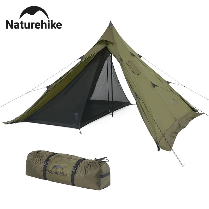 Naturehike Camping Tent with Chimney Window 2-4 Person Outdoor Ultralight Tipi Teepee Tent Pyramid Double Layer Flame-retardant