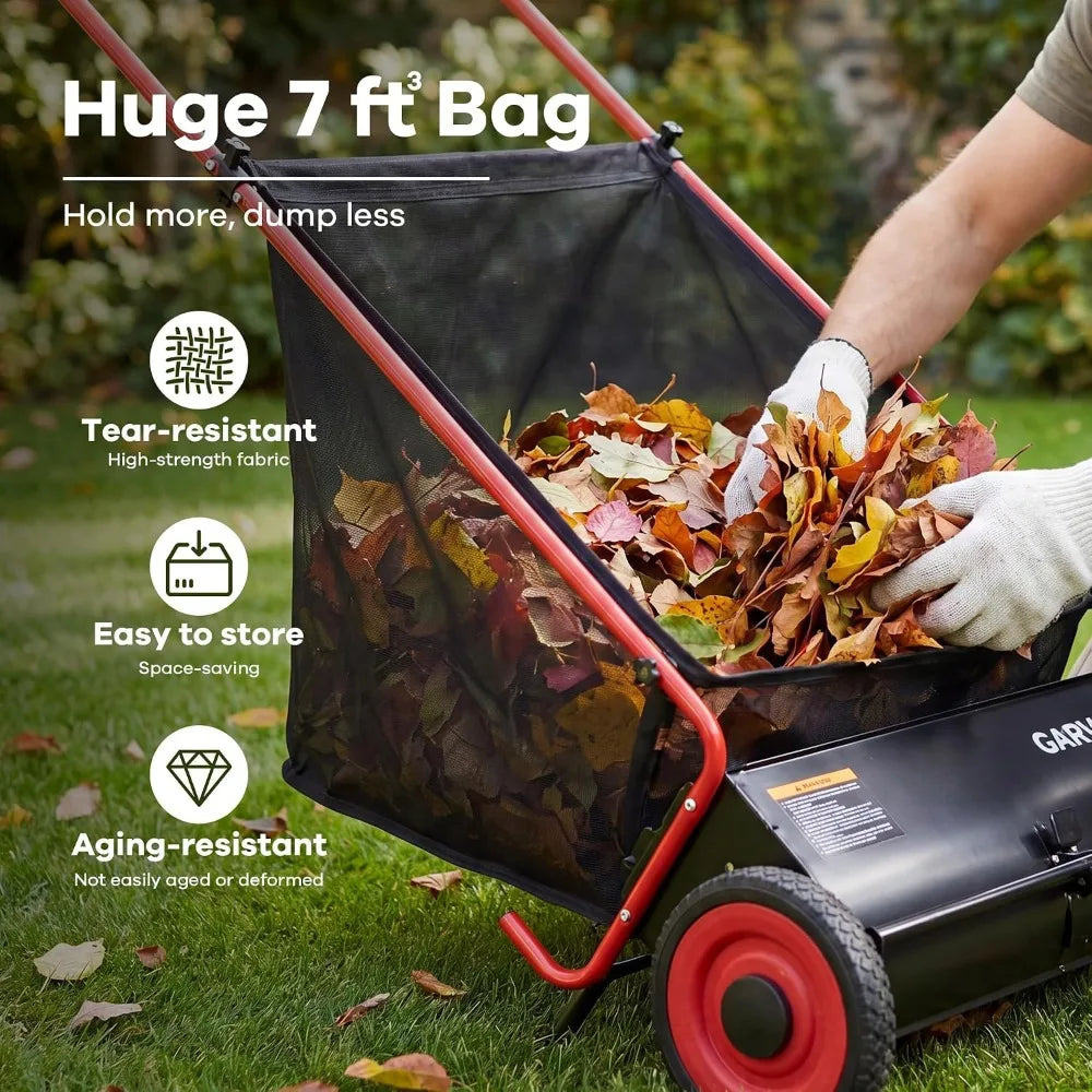 26 Inch Manual Leaf Collector Multifunctional Leaf Lawn Collector Hand Push Sweeper Cleaning Tool  for Yard Garden Cleaning Large-Capacity Mesh Hopper