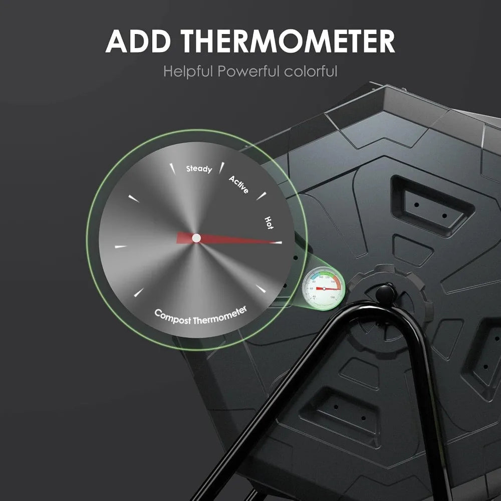 Compost Tumbler Bin Dual Chamber With Thermometer Outdoor