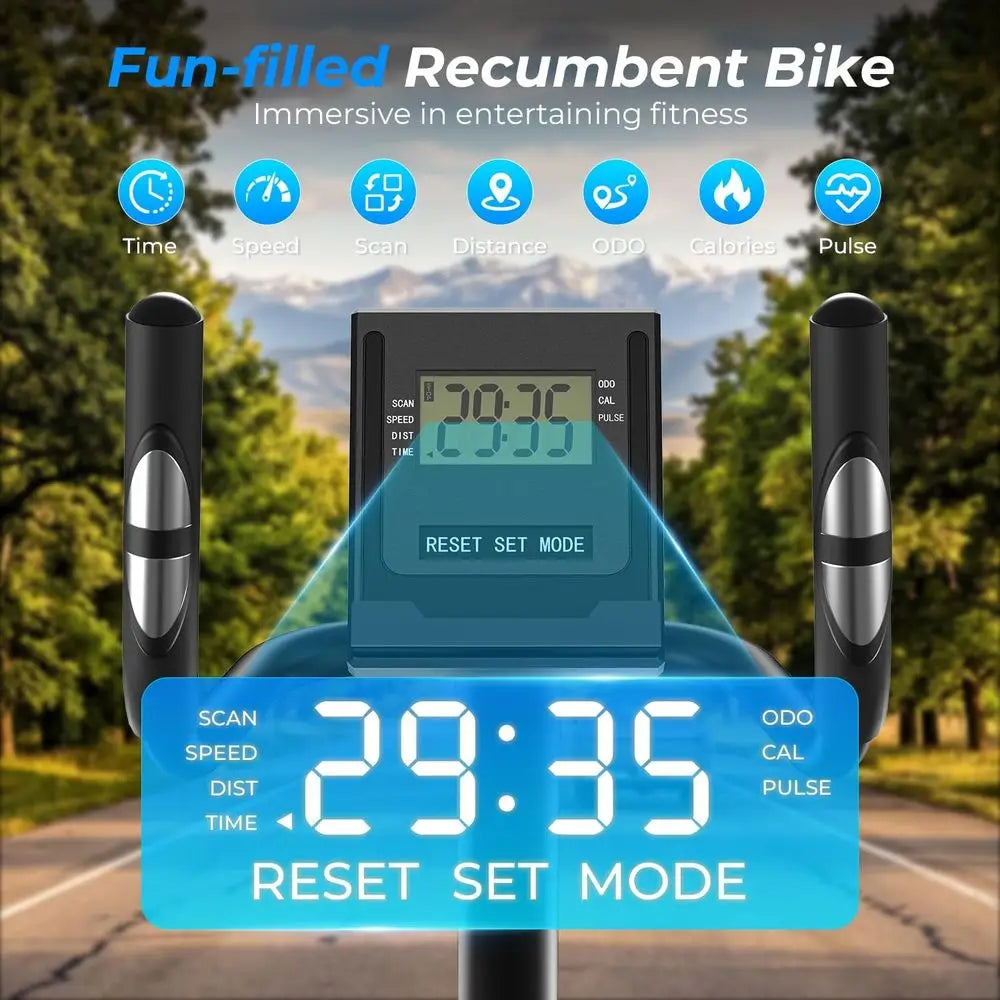 Recumbent Exercise Bike or Home Heavy-Duty Stationary Bike or Seniycle Exercise hine ycle LCD Monitor,265LBS,8 Level ResiBlack