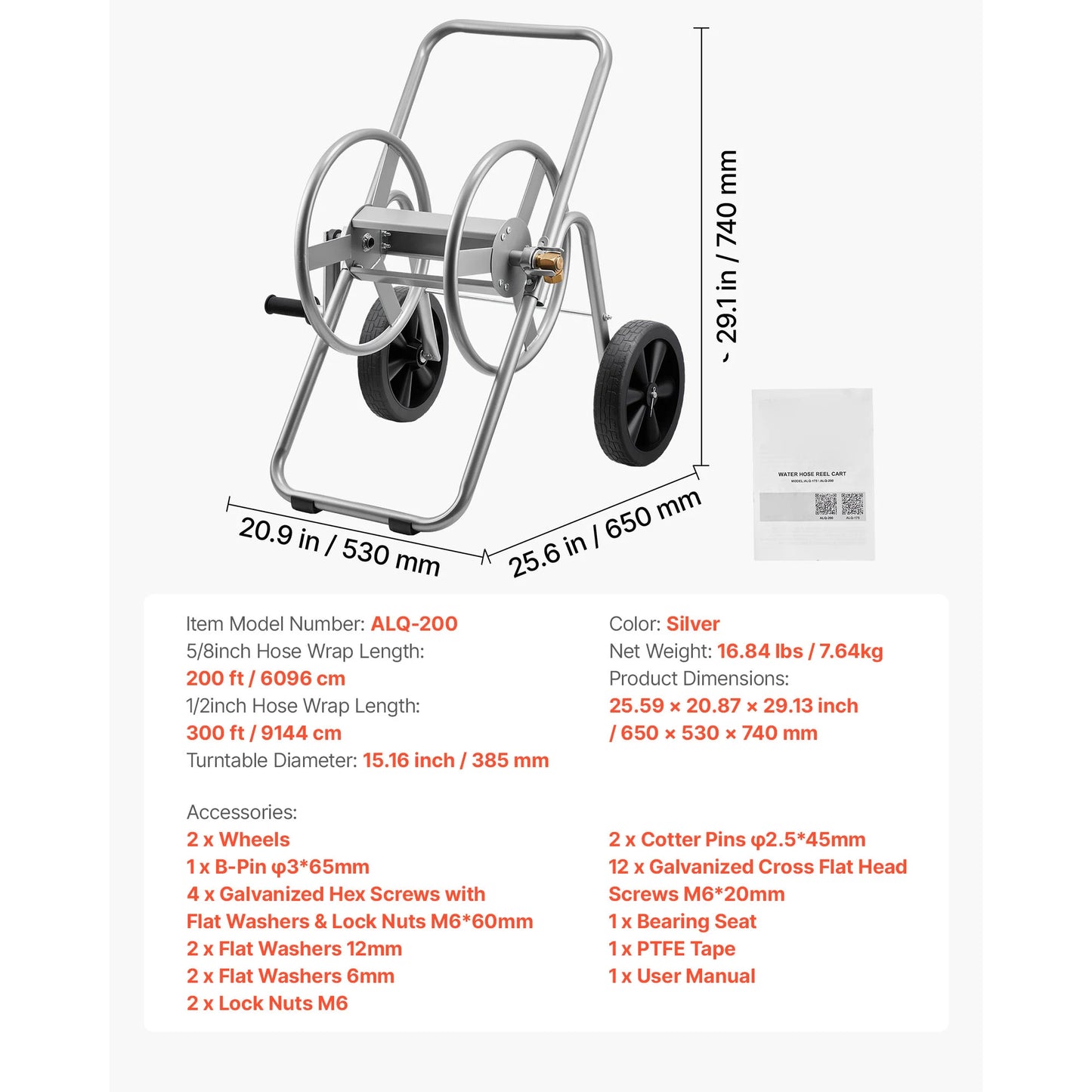 SucceBuy Water Hose Reel Cart 200/300ft High-Pressure Garden Hose Cart with Two Wheels Handle & Mesh Storage Basket for Garden