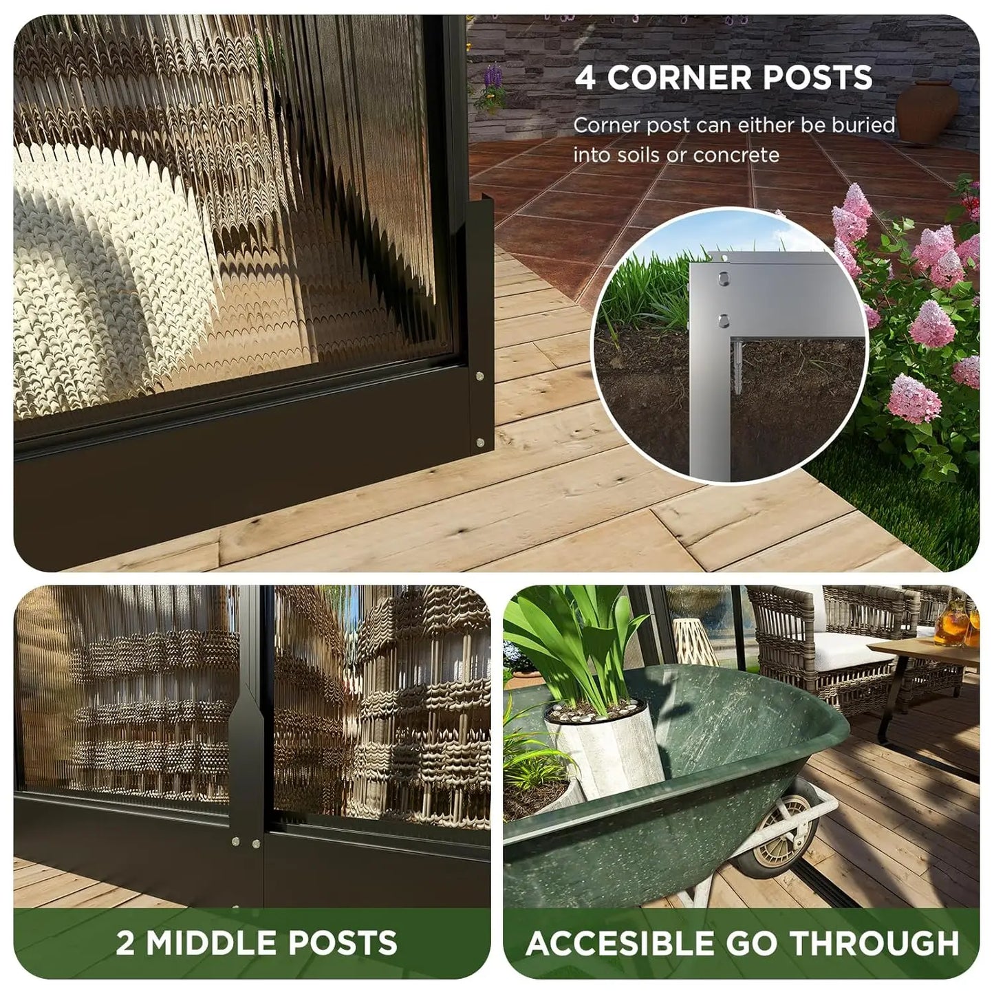 Aluminum Greenhouse For Outdoors With Polycarbonate Panels And Lockable Door
