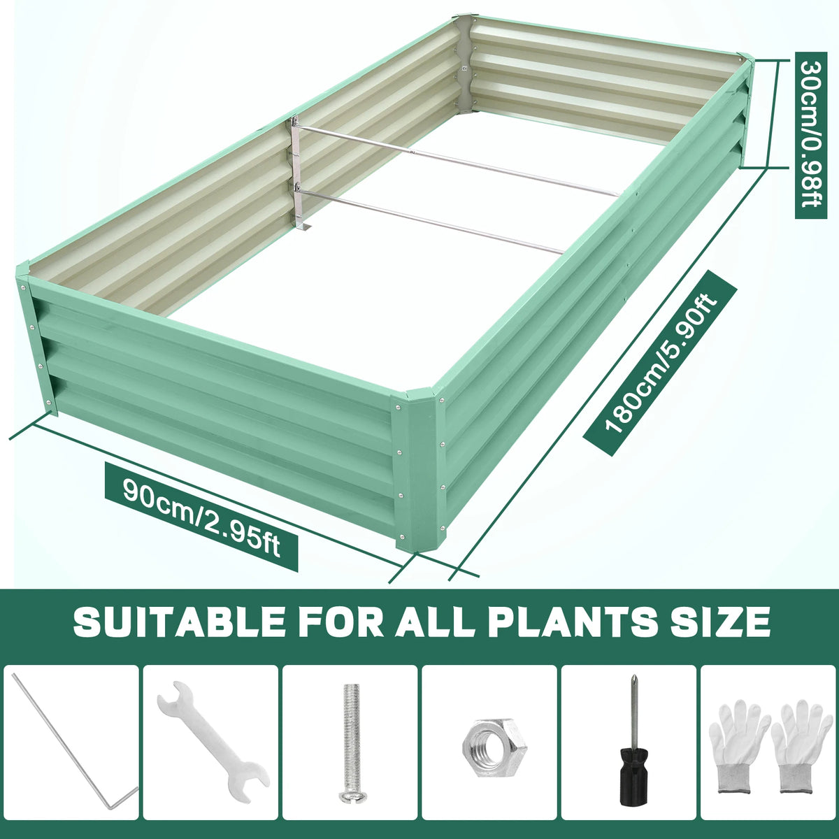 6×3×1ft Galvanized Metal Raised Garden Bed, 2FT Deep Root Elevated Planter Box Steel Large Vegetable Flower Bed Kit Light Green Silver Black