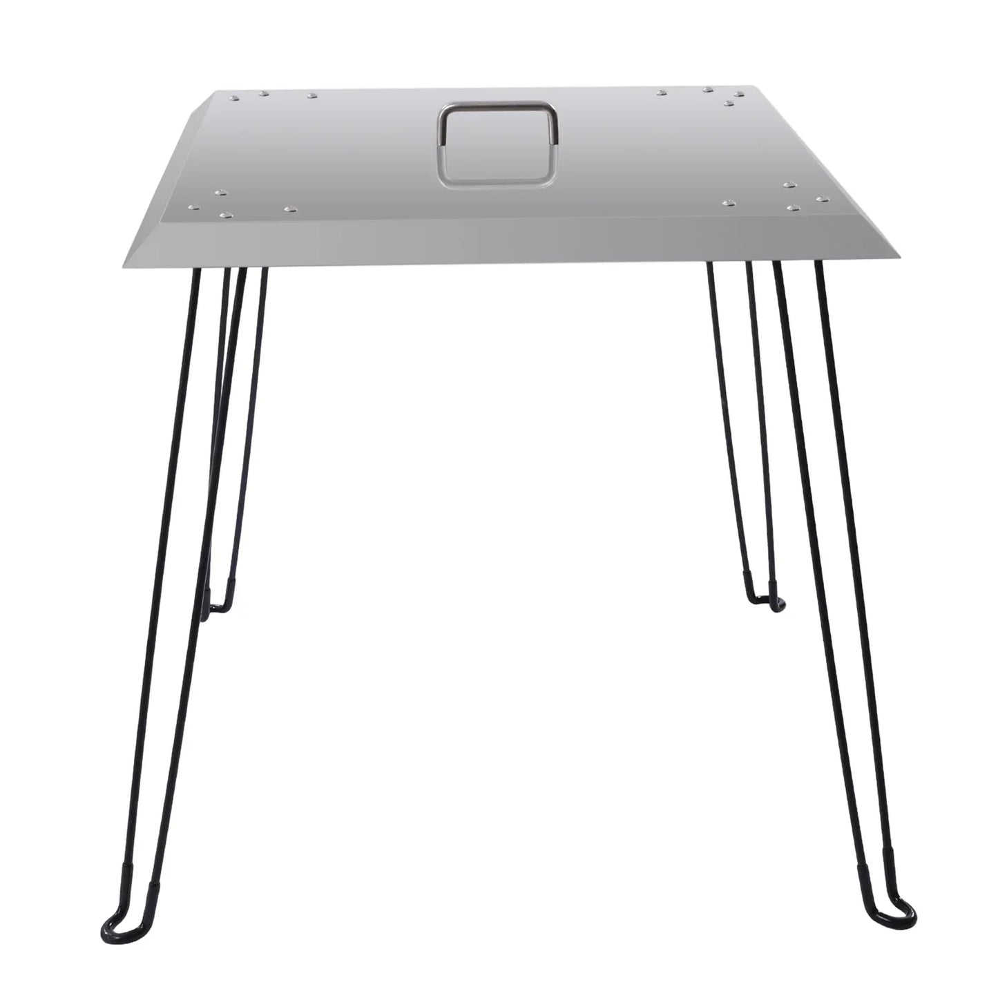 Fire Pit Heat Deflector, 24 x 24 x 24 Inch Stainless Steel Fire Pit Cover, Square Burner Cover to Push Heat Down and Out with Foldable Legs and Carrying Handle for Outdoor Indoor Picnics