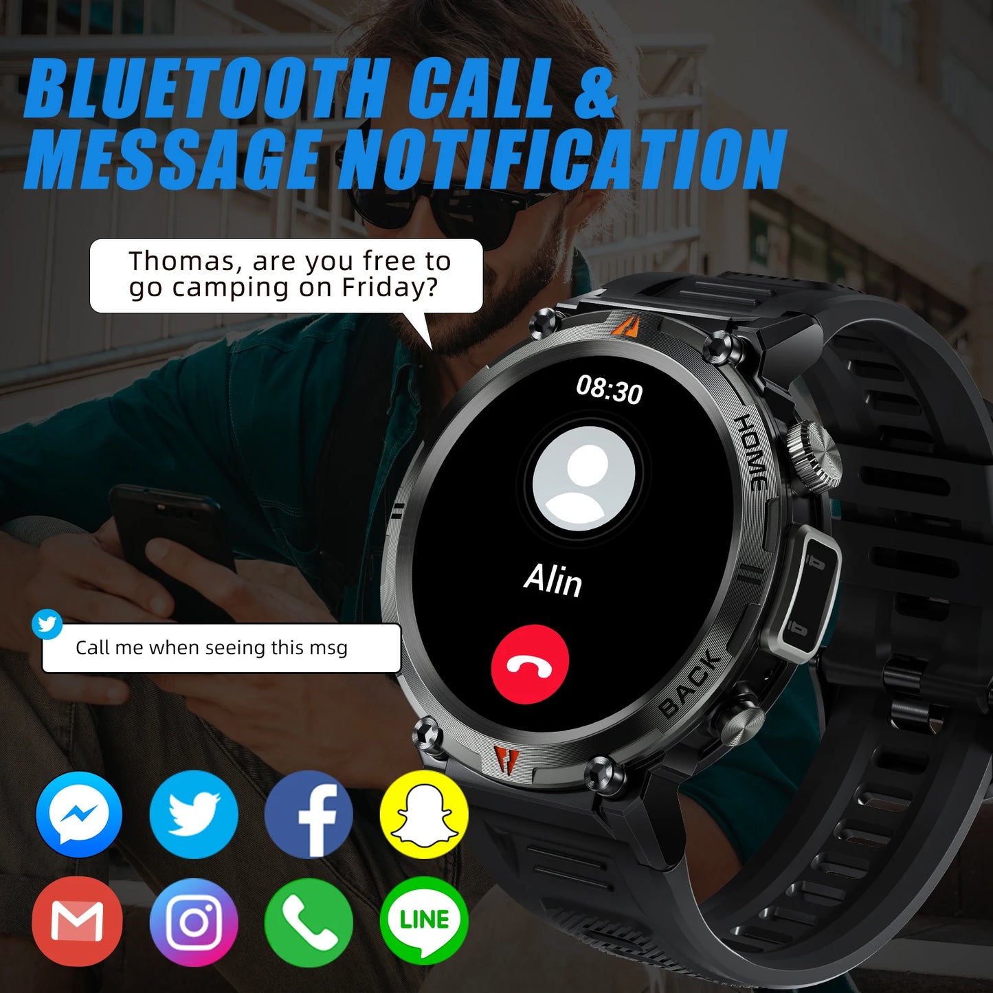 LaNikar KE3 Smart Watch Bluetooth Call Health Monitor With Flashlight