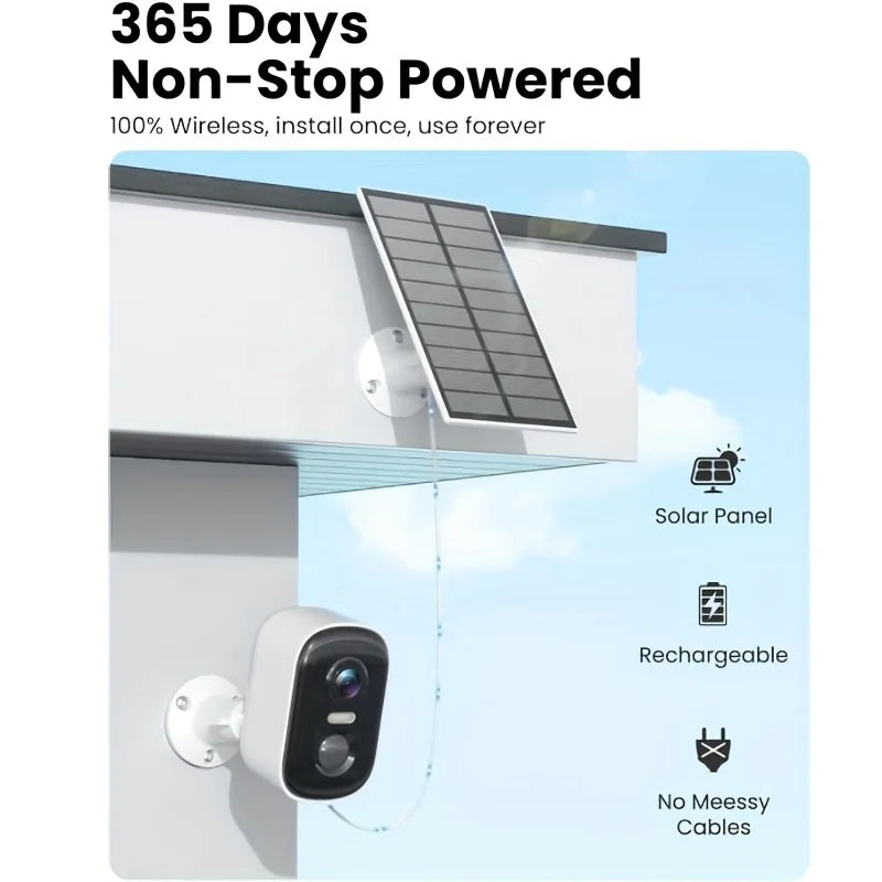 2K Solar Camera Outdoor Wireless, WiFi Cameras, 5200mAh Battery, Spotlight Color Night Vision, AI Motion Detection, Siren Al