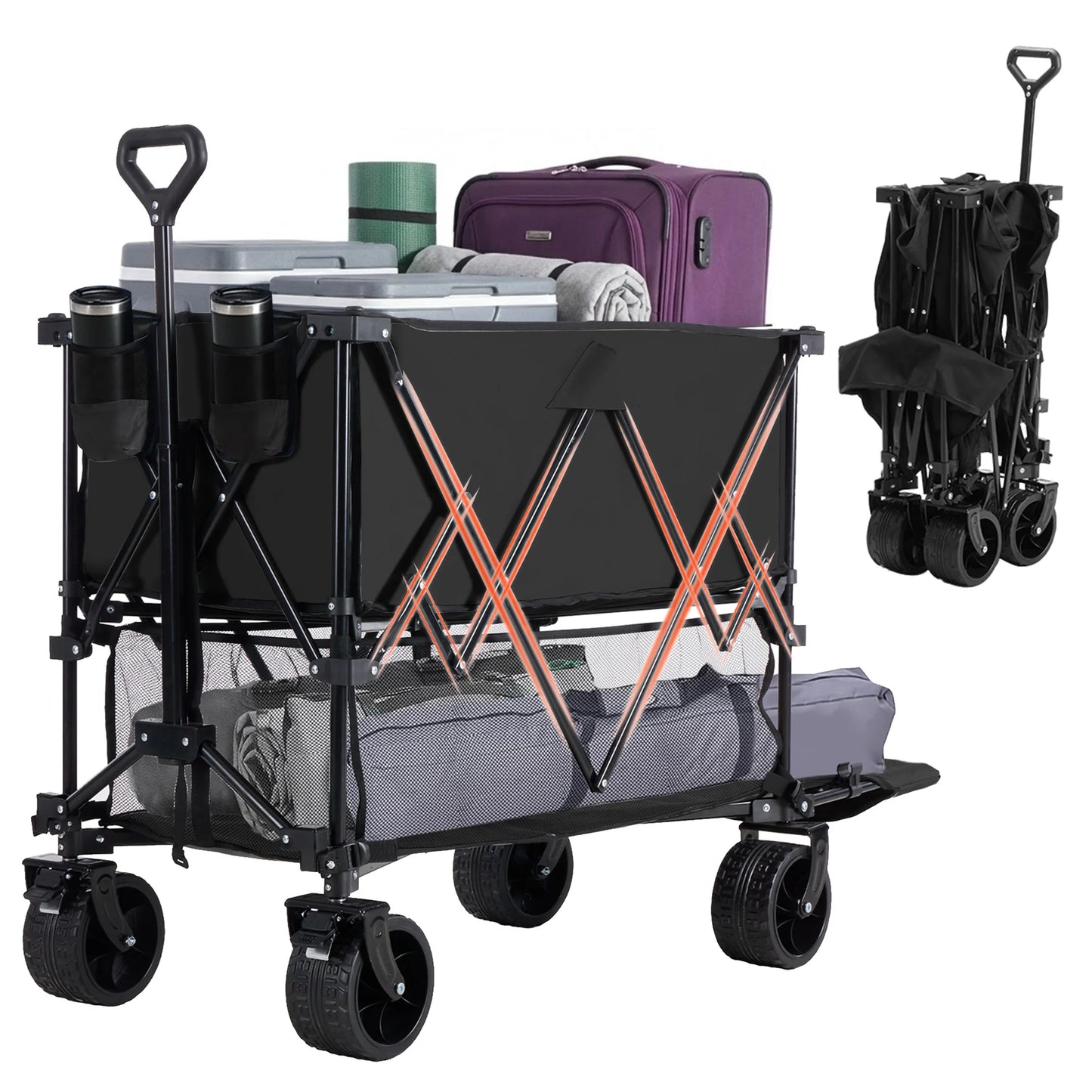 JHK Outdoor Double Decker Wagon Cart 440 Lb Capacity
