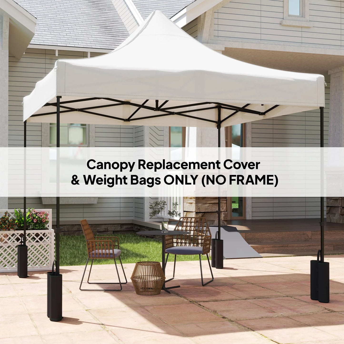 10' x 10' Pop up Canopy Replacement Top with Weight Bags, White