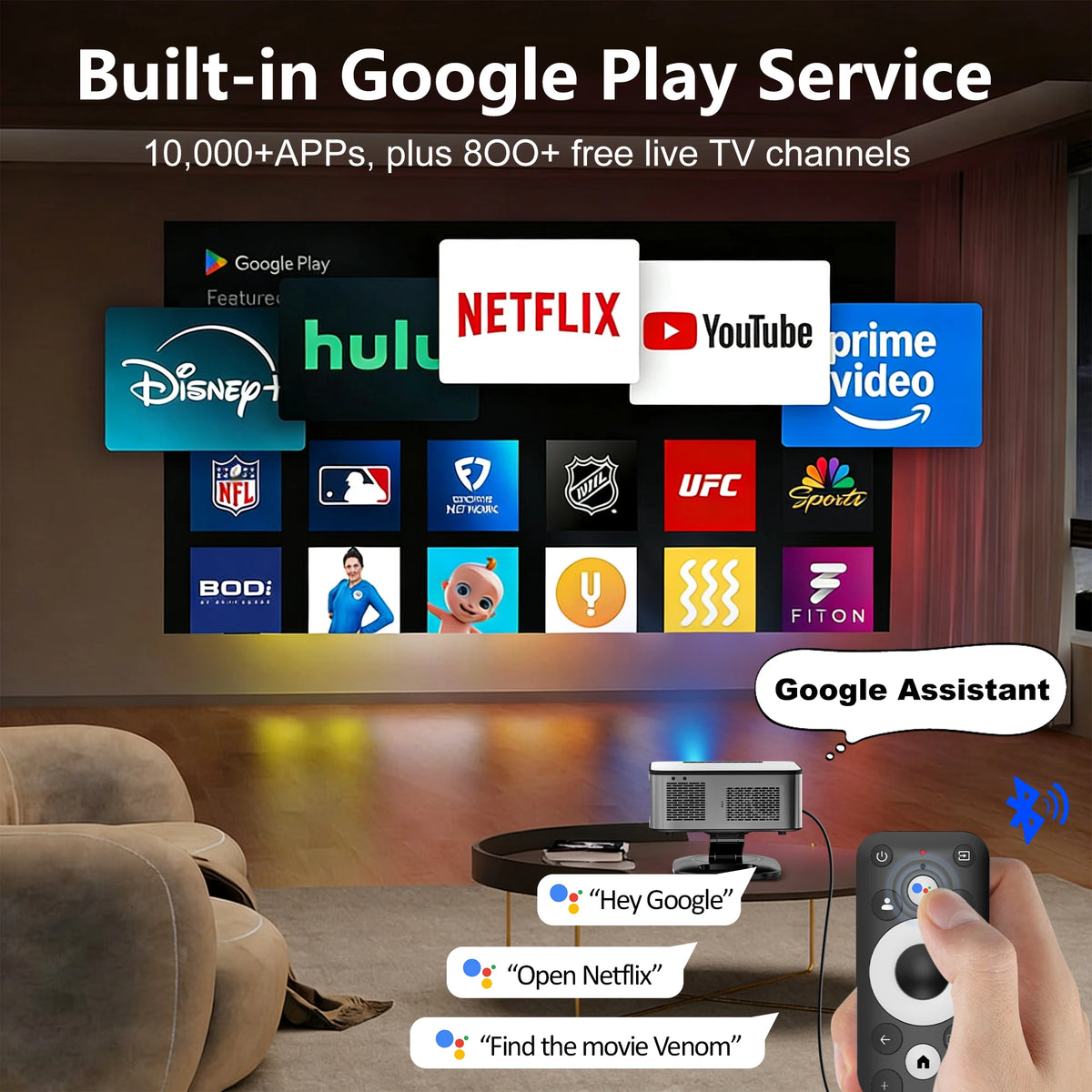Horlat 4K Portable Smart Projector With 3200 Ansi Lumens Wifi