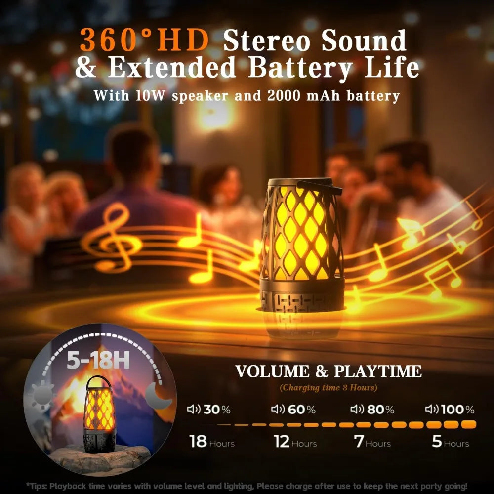Outdoor Bluetooth Speakers with Flame Lights, IP65 Waterproof, HD Stereo Sound, 100 Speaker Connection Sync - Gifts for Men, Dad