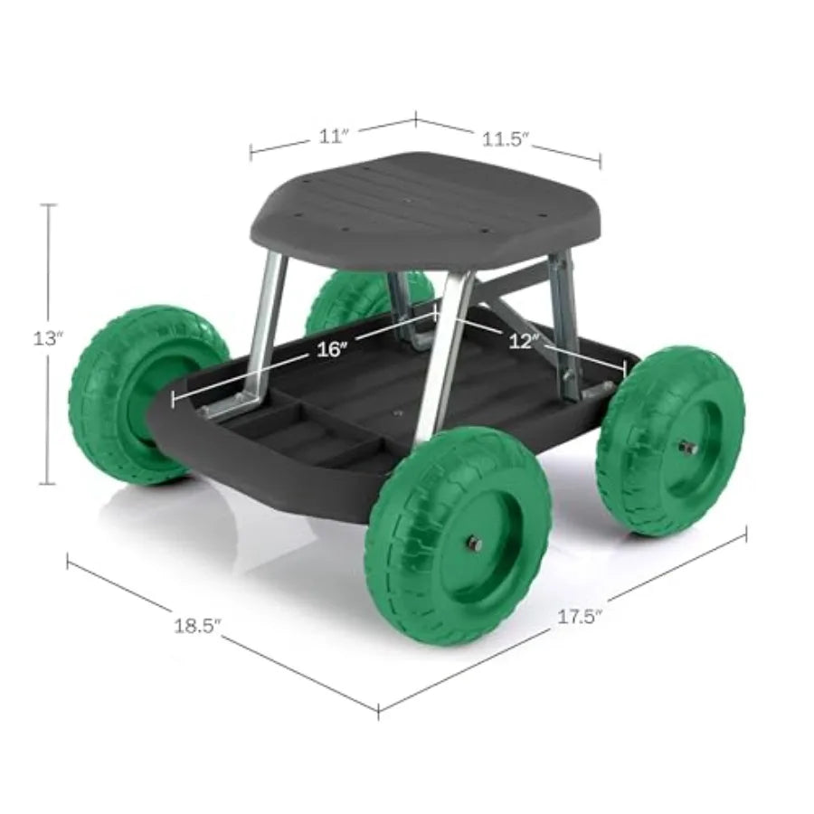 Gardening Stool Rolling Garden Seat With Wheels And Tool Tray