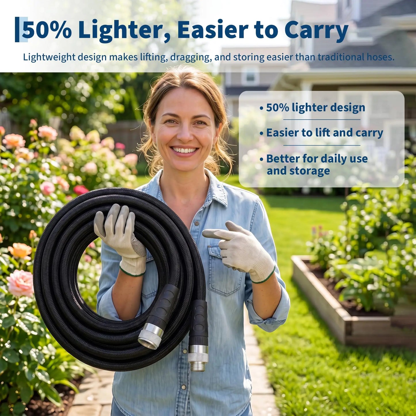 HiMISS Nonexpandable Garden Hose With TPE Inner Tube Braided Kink Resistant