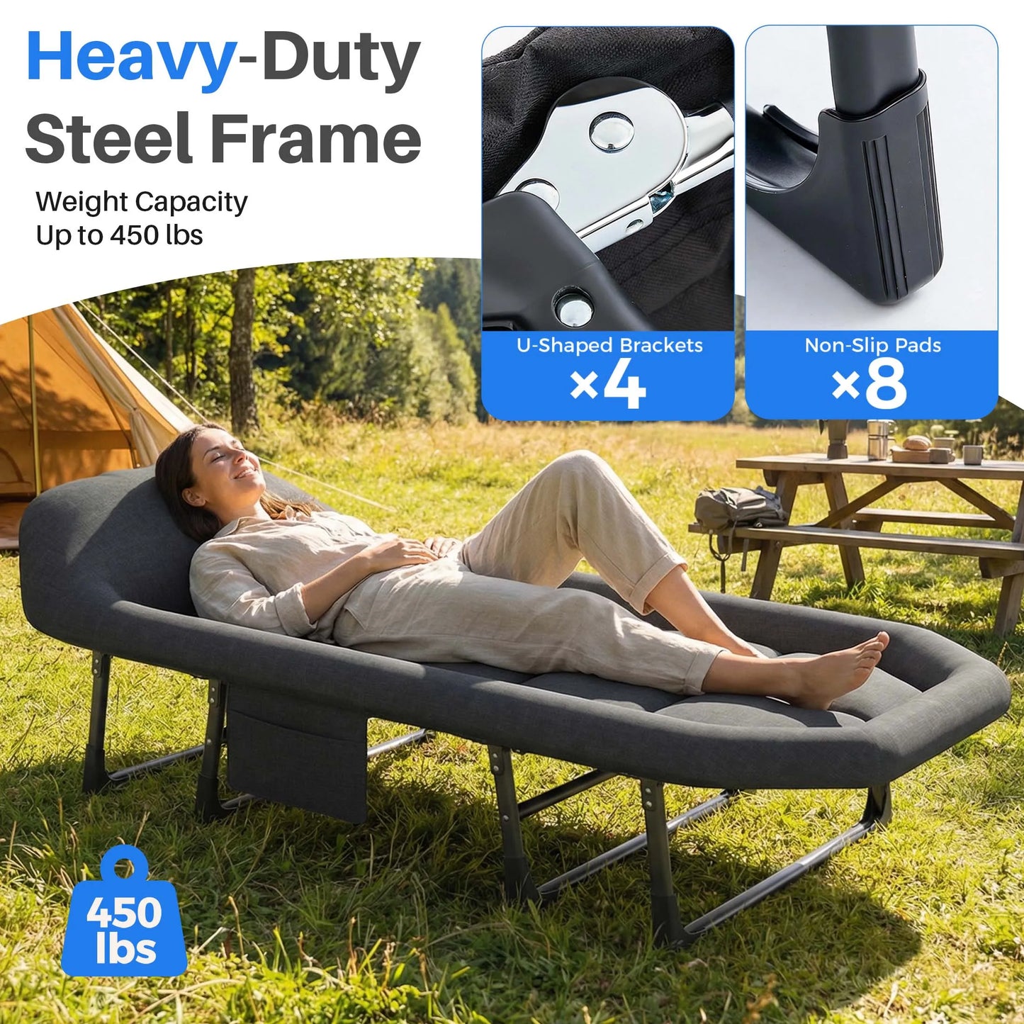 JHK Folding Camping Cot With Mattress 450lb Capacity