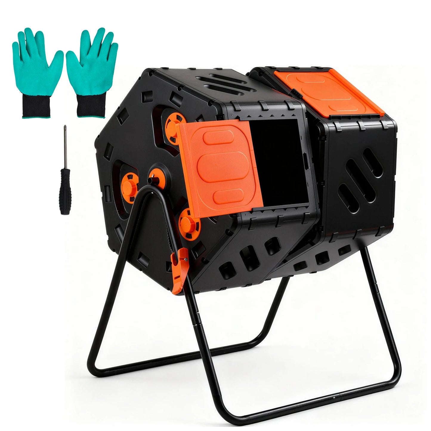 Double Chamber Compost Tumbler With Aeration Rotating Outdoor Bin
