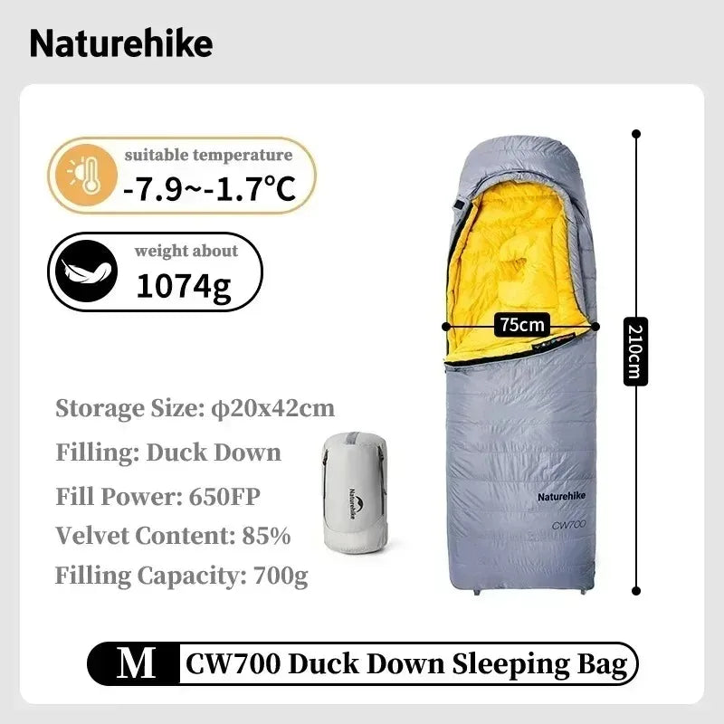 Naturehike CW400/CW700 Ultralight 650FP Duck Down Sleeping Bag 4 Seasons Compact Portable Sleeping Bag for Outdoor Hiking Travel Winter Warm Down Sleeping Bag