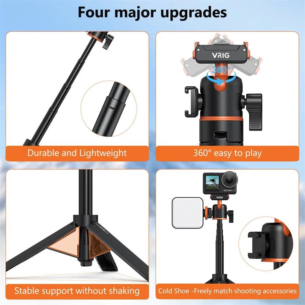 Vrig Magnetic Quick Release Tripod 360 Ballhead Cold Shoe Selfie