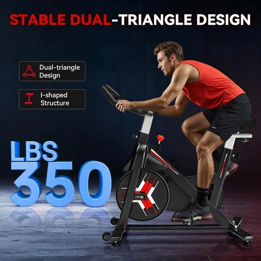 Exercise Bike, Stationary Bike for Home with Adjustable Seat, Multi-grips Handlebar, Transport Wheels, Fitness Courses