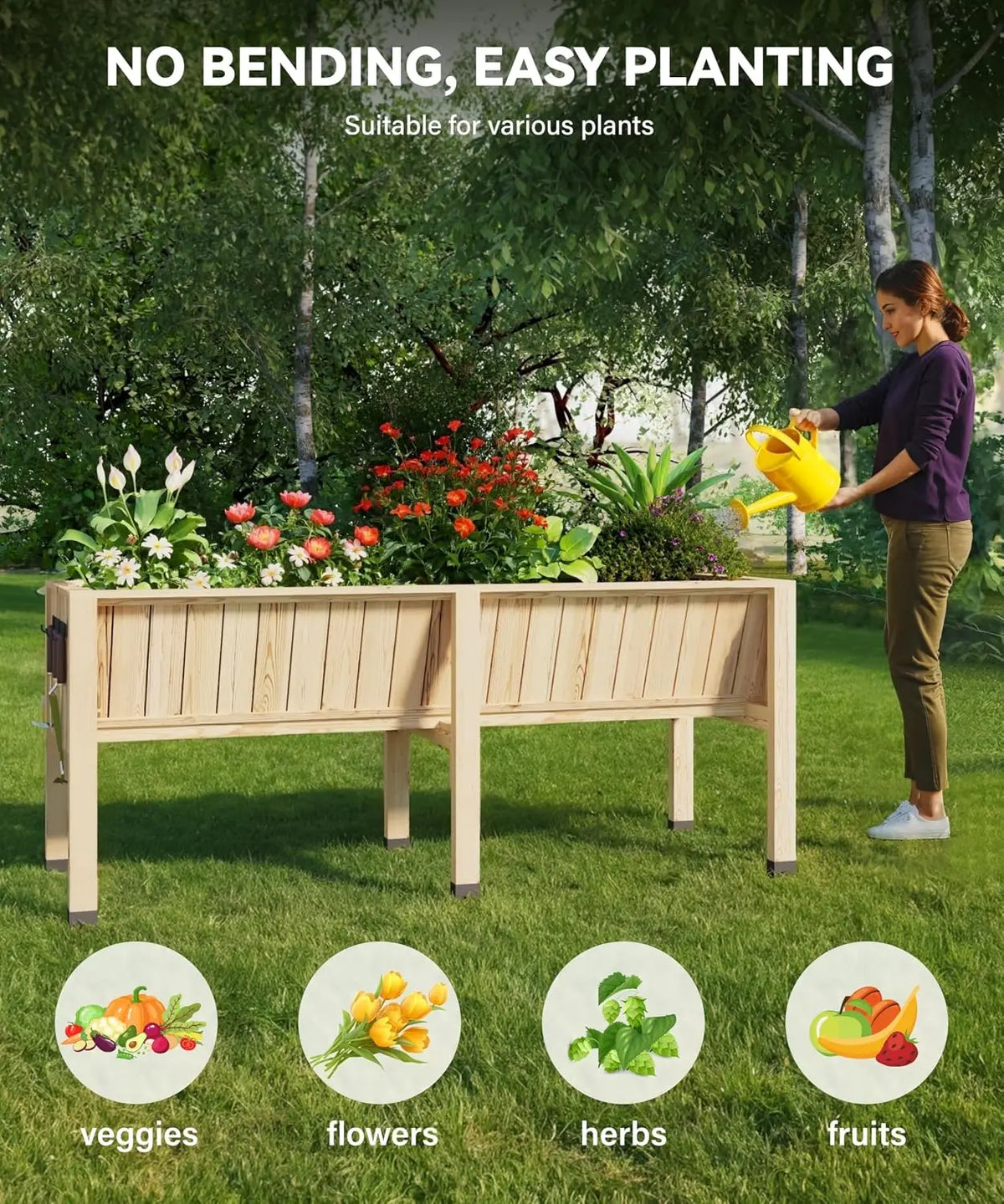 Wood Planter Box Stand Garden And Balcony Large Veg Planting Box with Hooks Raised Garden Beds Reusable Square Flower Grow Pot Home Courtyard Planting Planters Equipment