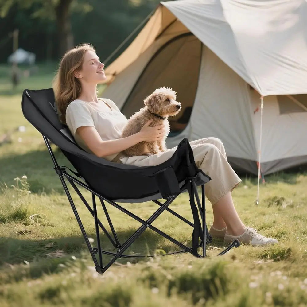 XMSJ Portable Rocking Chair With Cooler Bag For Outdoor Use