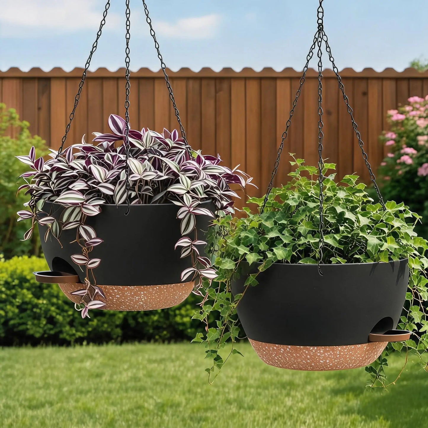 2 Pack Self Watering Hanging Planters 50oz Large Indoor Outdoor Hanging Baskets Flower Pots For Trailing Plants Side Fill Spout