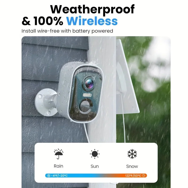 2K Solar Camera Outdoor Wireless, WiFi Cameras, 5200mAh Battery, Spotlight Color Night Vision, AI Motion Detection, Siren Al
