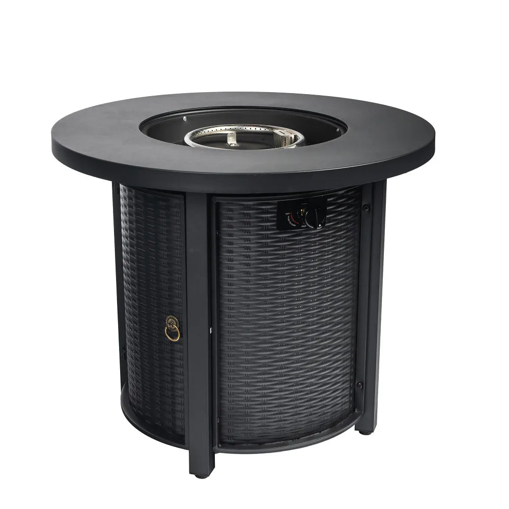 30 Inch Propane Gas Fire Pit Table, Black Round Steel Outdoor Fire Pit with 50000 BTU Heat Output, 30 by 30 by 24 Inch Size, 44 Pound Weight, Steel Structure, Package 32 by 32 by 11 and Patio Deck Garden Courtyard Use for Out