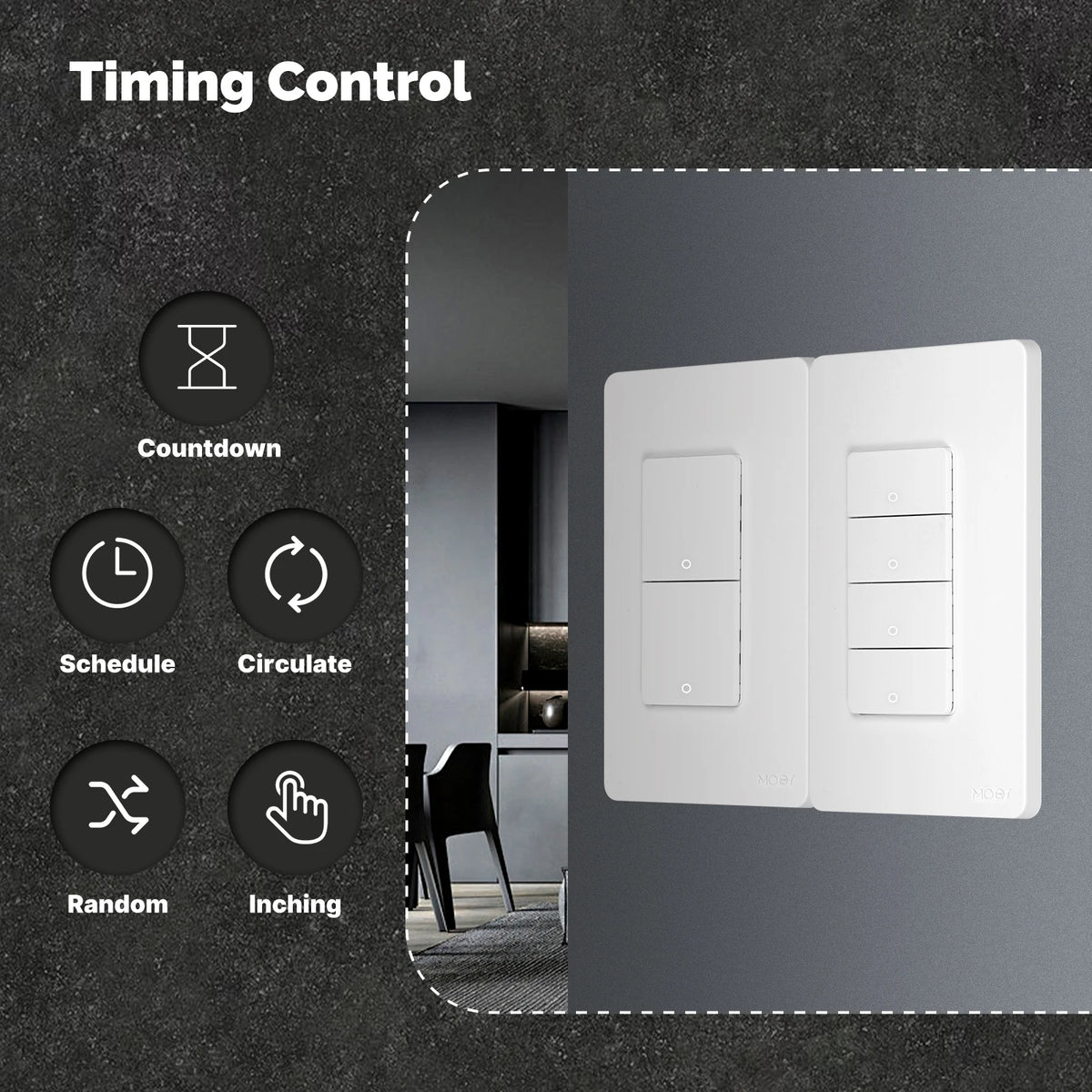 MOES Tuya Wi-Fi Smart Button Wall Switch (US Single-Live/Neutral Wire),Work with Alexa and Google Home,No Neutral Wire Required