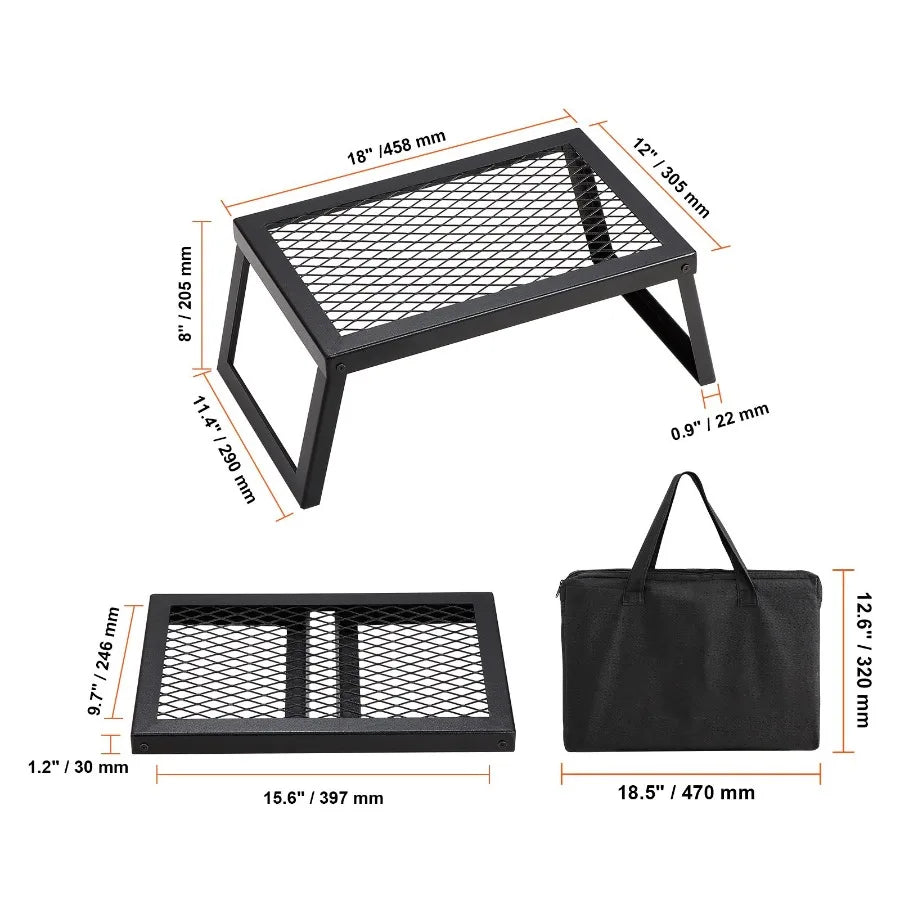 Folding Campfire Grill Heavy Duty Steel Mesh Grate 18 Portable Camping Grates Over Fire Pit Camp Fire Cooking Equipment with Le