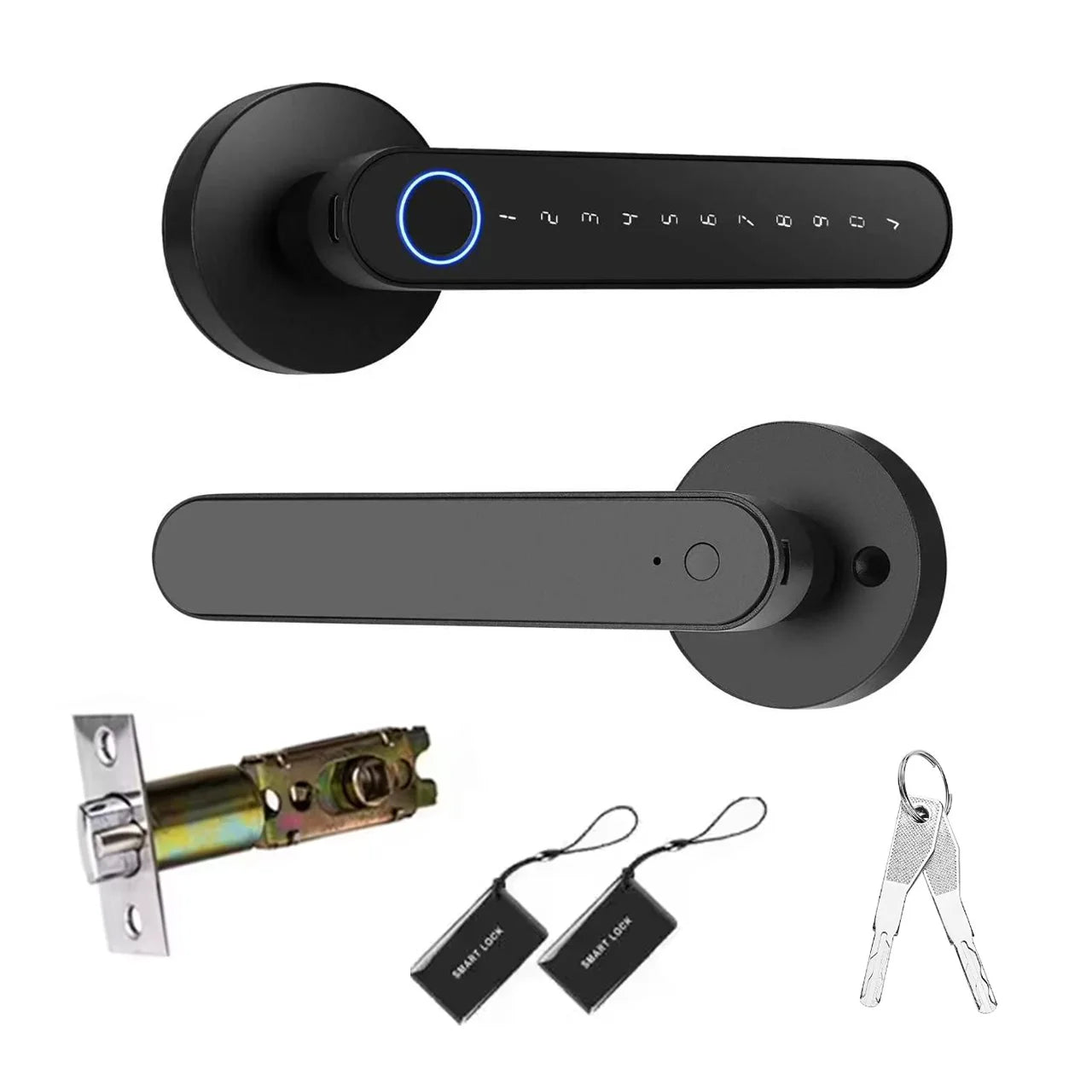 USA Standard Smart Lever Door Lock, Keyless Entry Fingerprint Handle Lock for Bedroom, Front Door & Apartment with Remote Passco