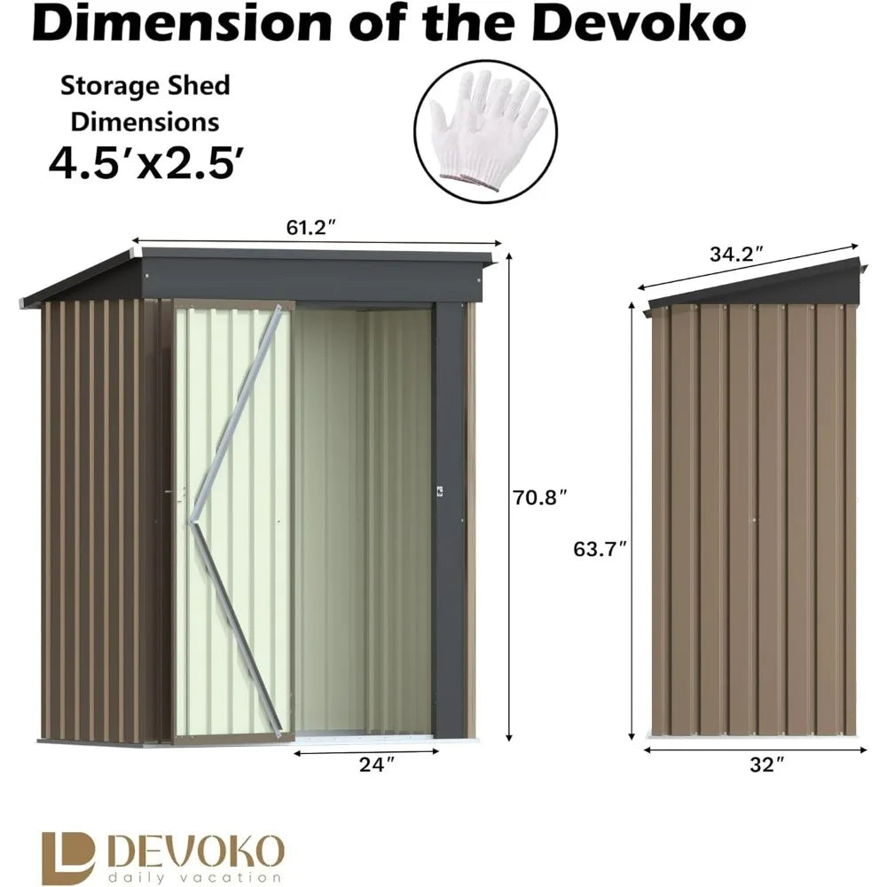 Devoko Outdoor Storage Shed Lockable Metal Garden Shed With Single Door