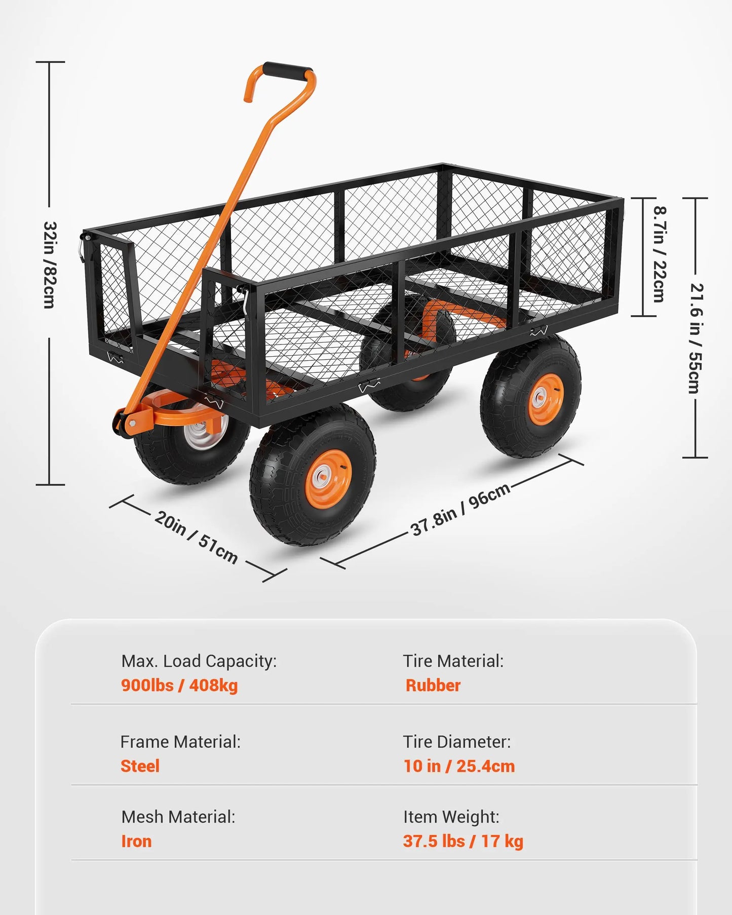HiMISS Heavy Duty Garden Cart 1200 Pounds Capacity Wagon