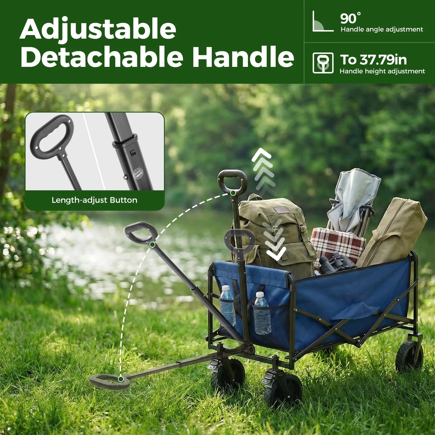 JHK Heavy Duty Collapsible Wagon Cart 330 Lbs Weight Capacity Camping