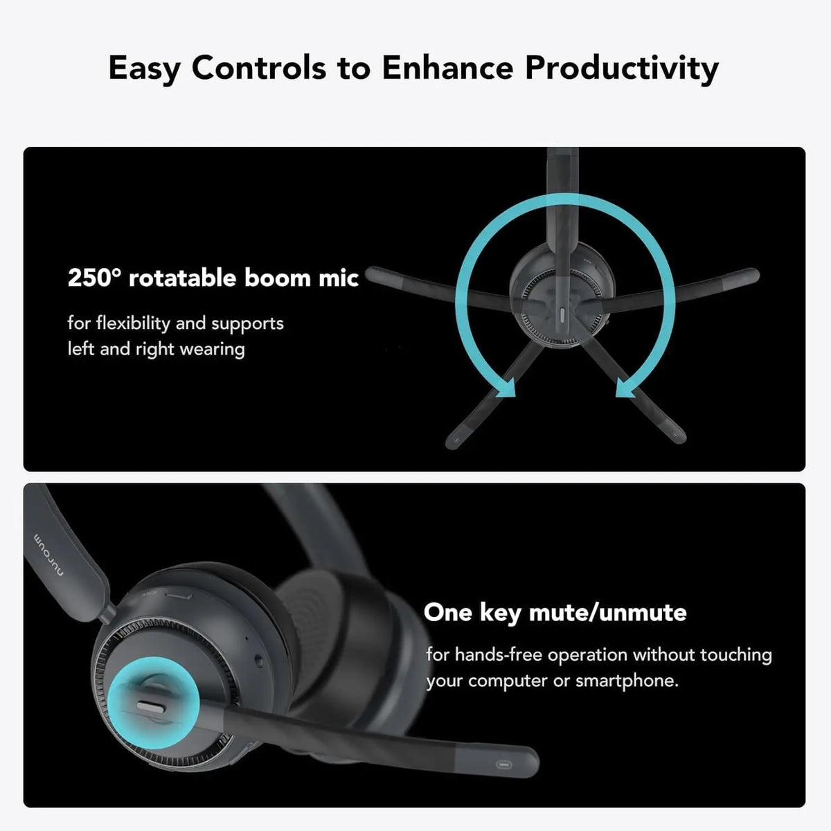 Nuroum Bluetooth 5.3 Over‑Ear Wireless Headset ENC Noise Cancelling Microphone USB Dongle Independent Mute Button Multi‑Point Connection Business Headphones for Call Center Work From Home PC Laptop Desktop Mac Zoom Micros