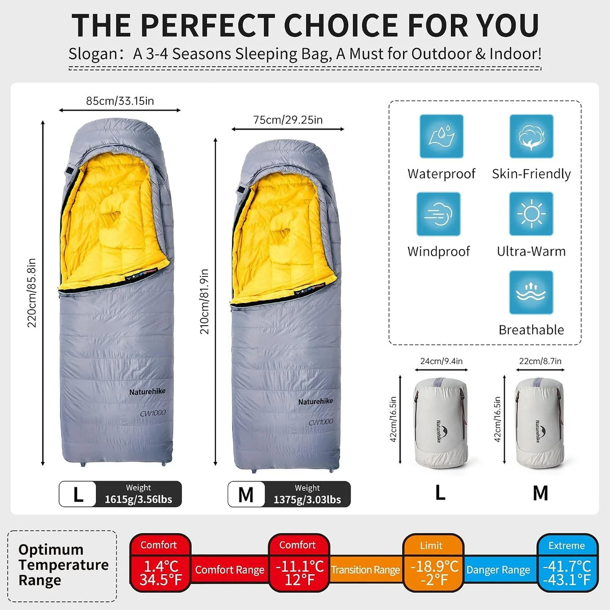 Naturehike CW400/CW700 Ultralight 650FP Duck Down Sleeping Bag 4 Seasons Compact Portable Sleeping Bag for Outdoor Hiking Travel Winter Warm Down Sleeping Bag