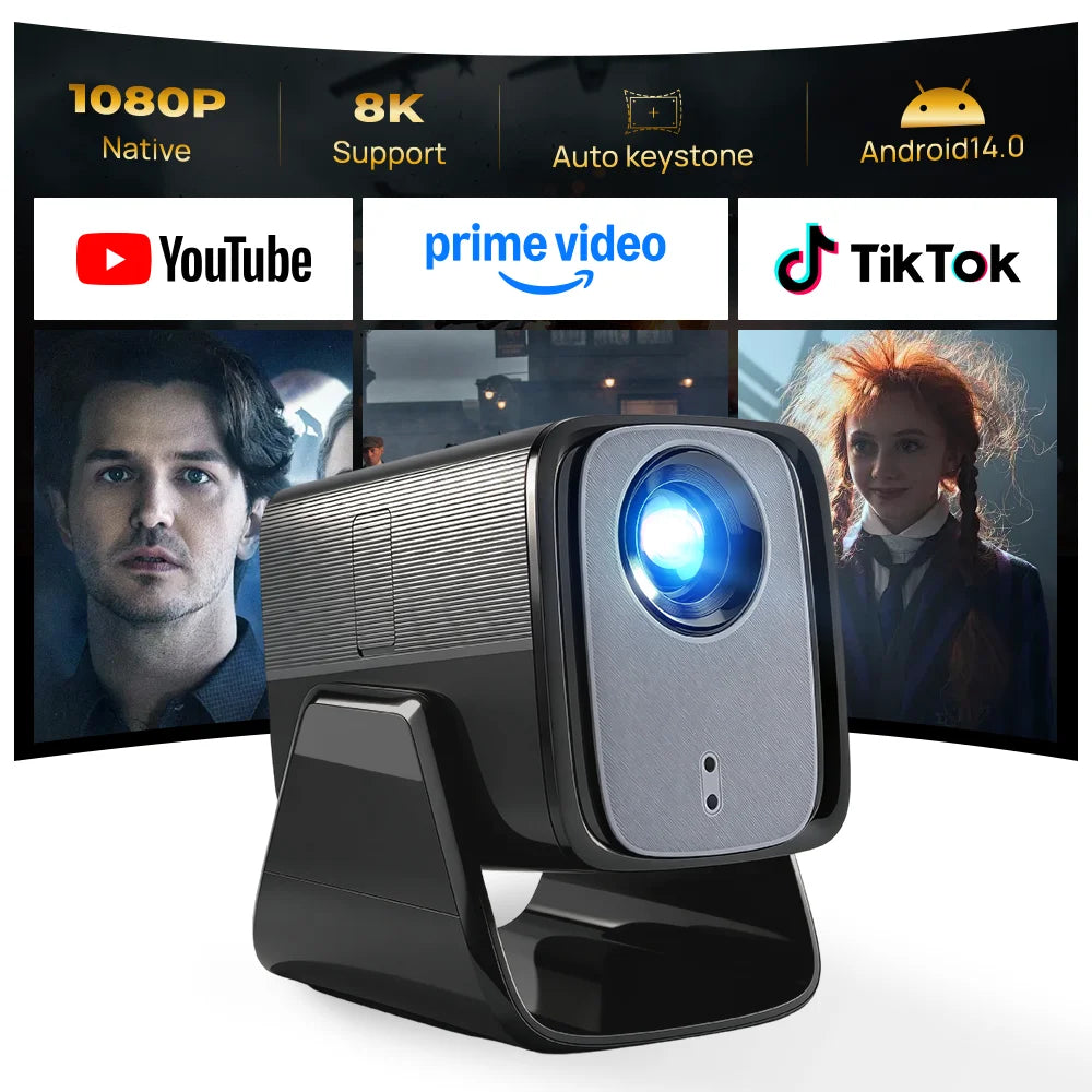 LYNCAST X5AR Short Throw Mini Projector 1080P 8K Decoding, Android 14 5G WiFi 6 Dual Speakers Bluetooth 5.4 for Home Theater