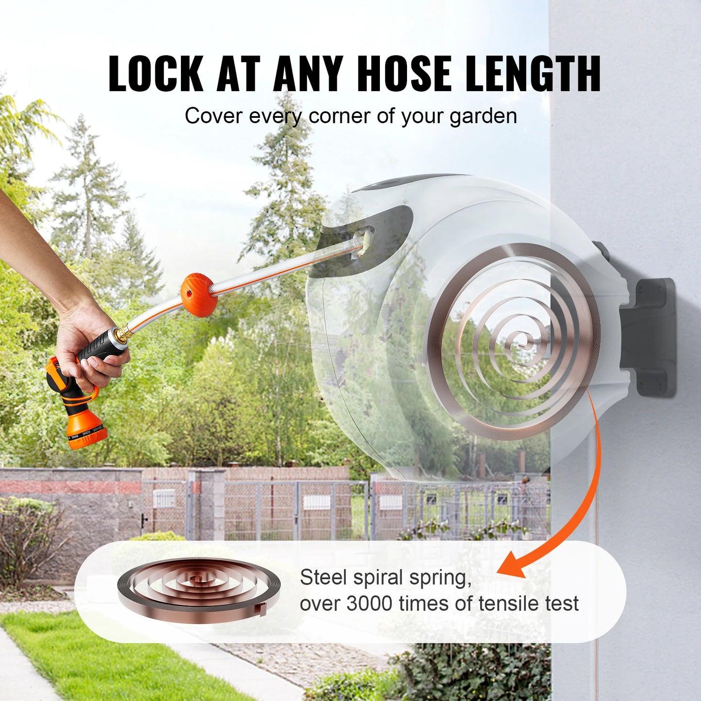 SucceBuy Retractable Hose Reel 180 Swivel Wall Mount with Nozzle