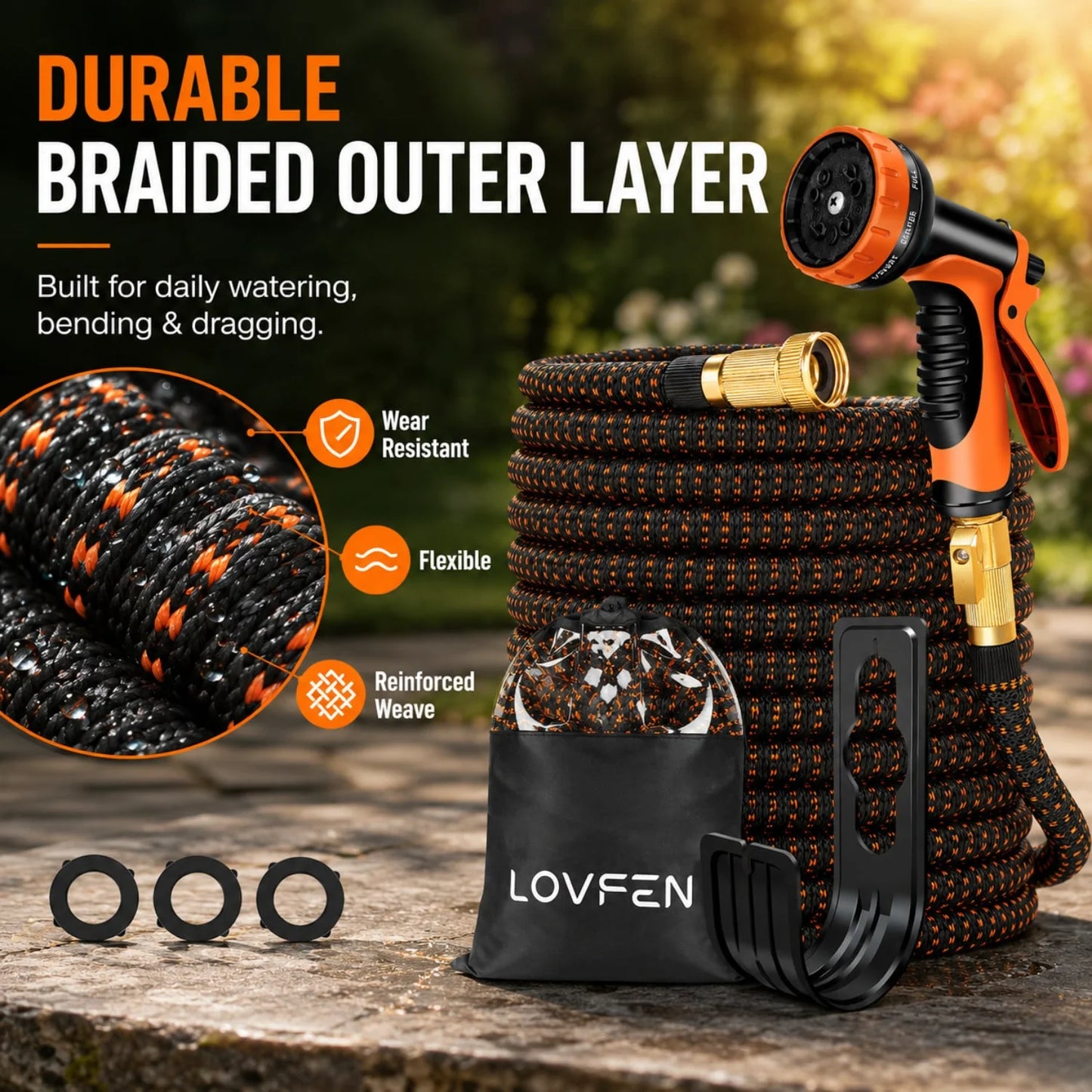 Lovfen Expandable Garden Hose Set With 10 Function Spray Nozzle