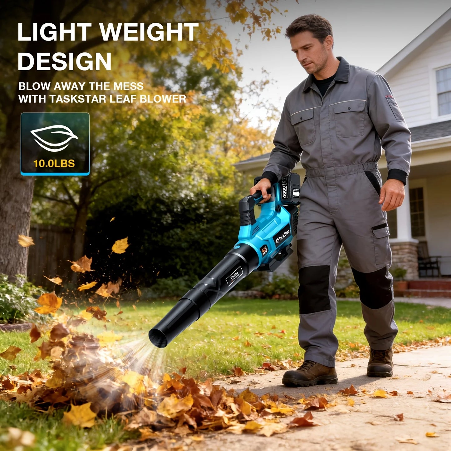 TaskStar 40V Cordless Leaf Blower 4Ah Dual Battery Powered Garden Tool