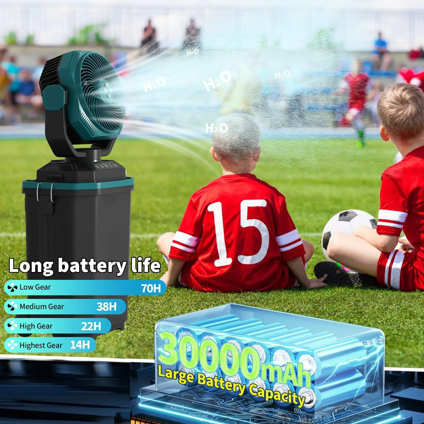 HiMISS 15L Portable Misting Fan With Remote 30000mAh Battery Wheels