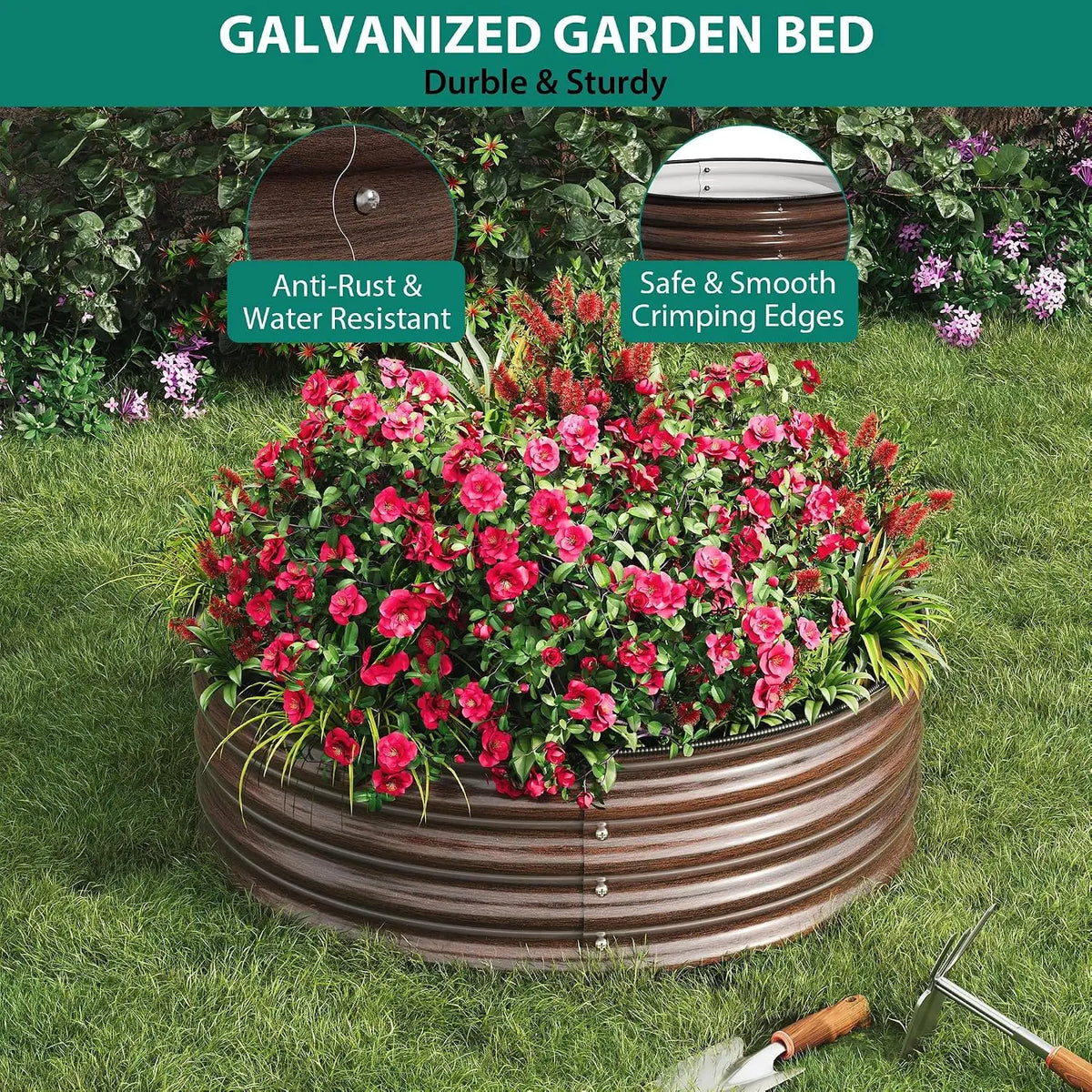 2/3pcs 2X1.5FT Land Guard Galvanized Raised Garden Bed Oval 17in Large Metal Planter Box Kit for Outdoor Garden Vegetables Flowers Herbs Planting