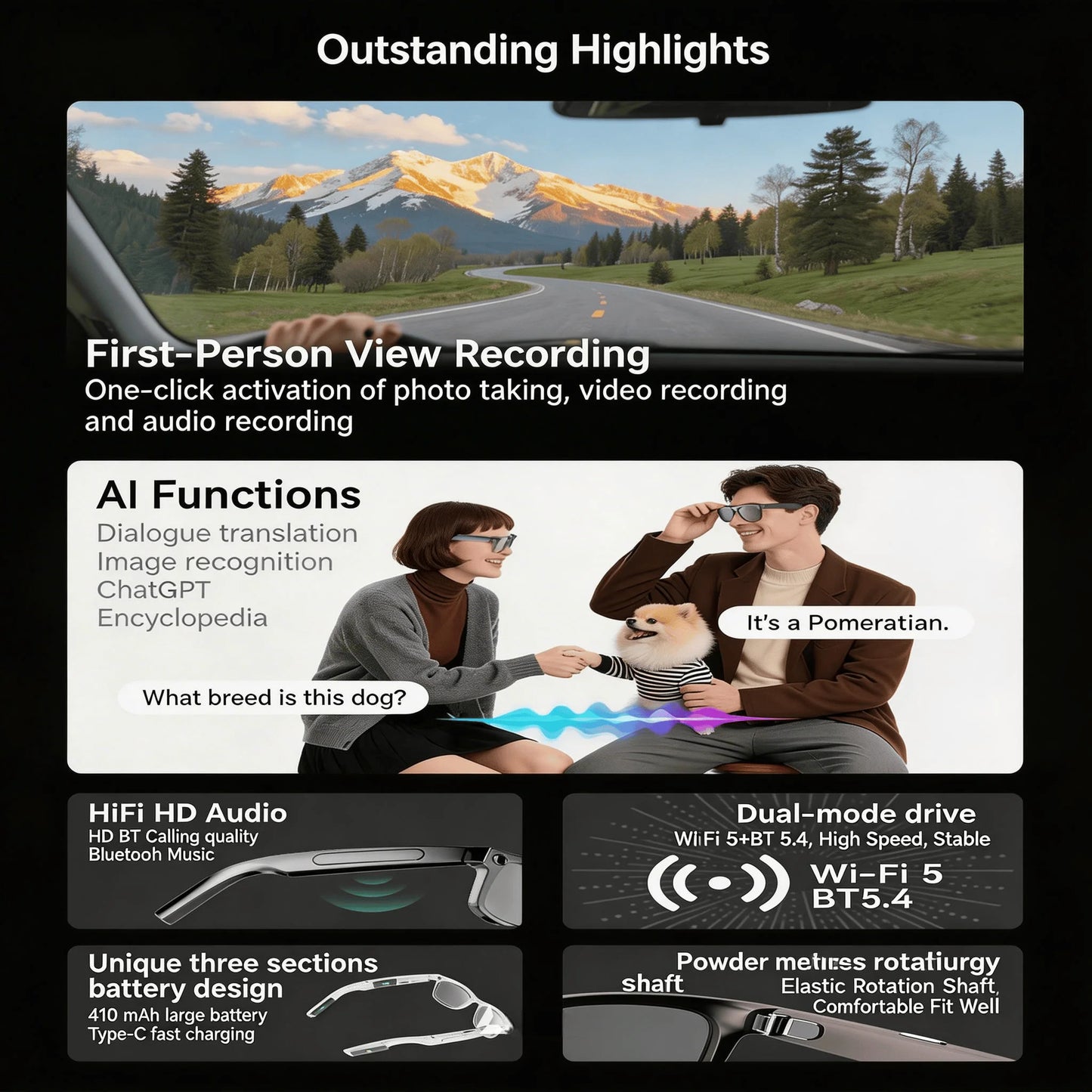 WO Camera 4K Smart Glasses With AI Translation and Recognition