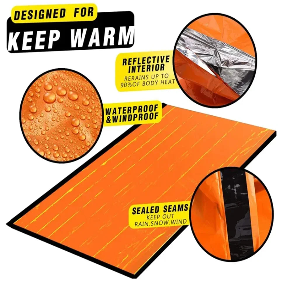 Two Pack Emergency Sleeping Bags Thermal Blanket Waterproof Outdoor Survival