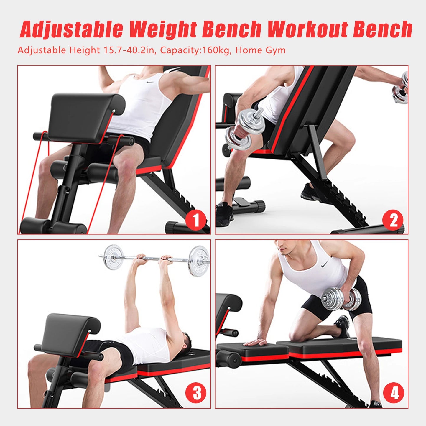 Foldable Weight Bench With Adjustable Height For Home Gym
