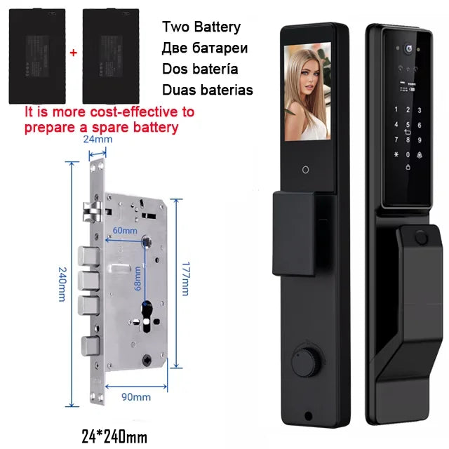 Alexa Voice Control Smart Door Lock Tuya APP 3D Face Recognition Electronic Digital Smart Door Lock With Camera