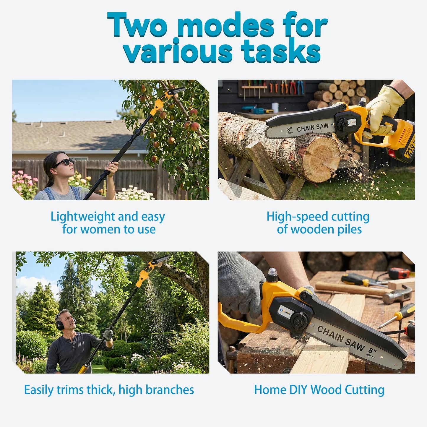 2 In 1 Electric Pole Saws Cordless With Extension Pole
