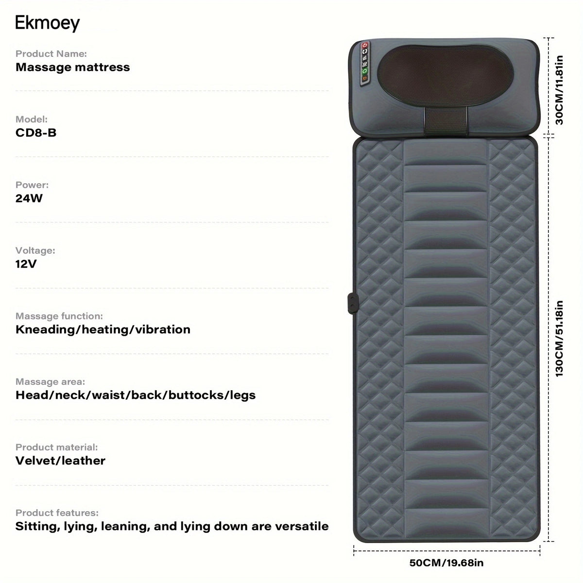 Ekmoey Full Body Massager Mat with Shiatsu Neck Massager, Massager Mat, 3D Lumbar Traction & Relax, Back Heating, 10 Vibration Motors, Full Body Massager for Neck Back Waist Hip Leg, With Storage Bag, Massage Gift For Mom/Dad