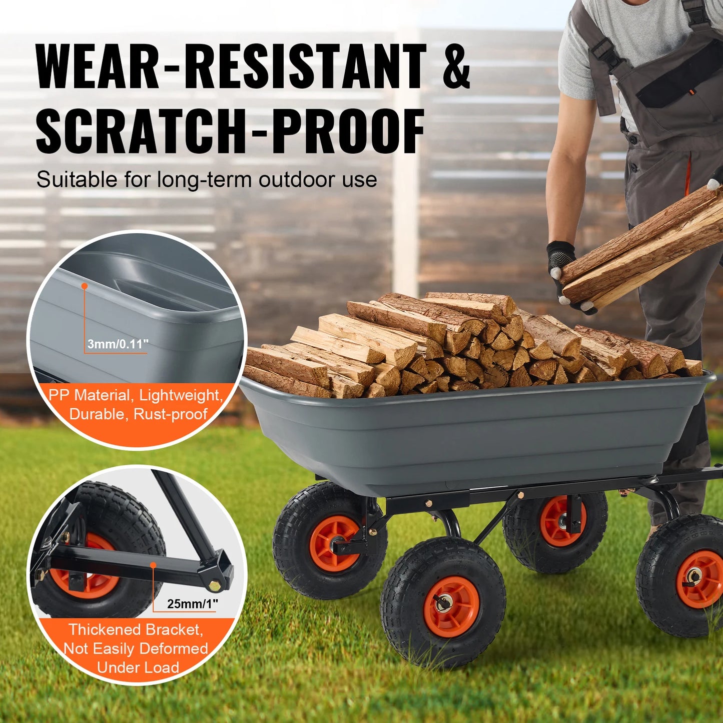 SucceBuy Poly Garden Dump Cart With 2 In 1 Convertible Handle