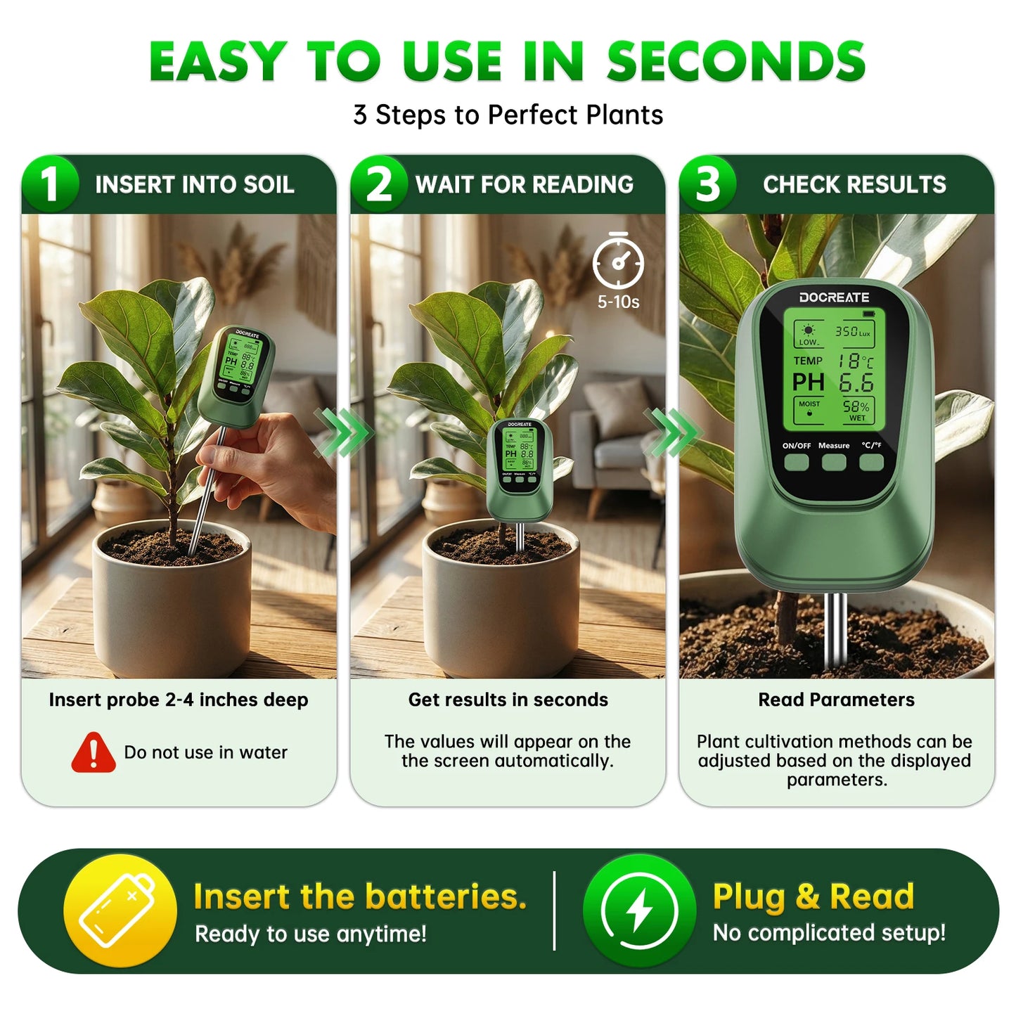 4 In 1 Soil Tester PH Moisture Temperature Light LCD