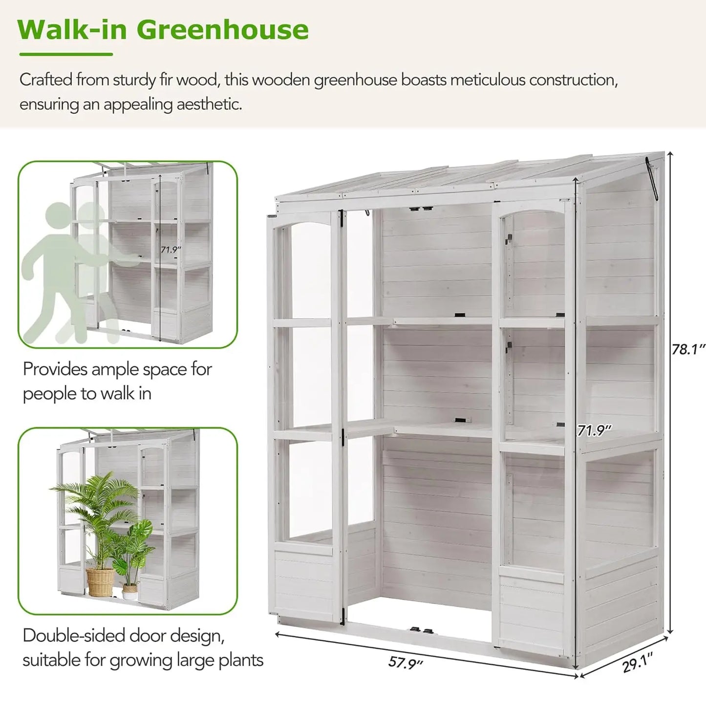 Wooden Cold Frame Greenhouse, 78-inch Wooden Cold Frame Greenhouse with 4 Independent Skylights and 2 Folding, Customized